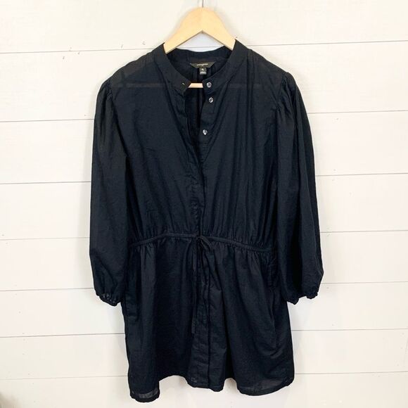 Banana Republic Black Button-Up cinched waist mini dress Womans size XL cotton - Picture 1 of 12